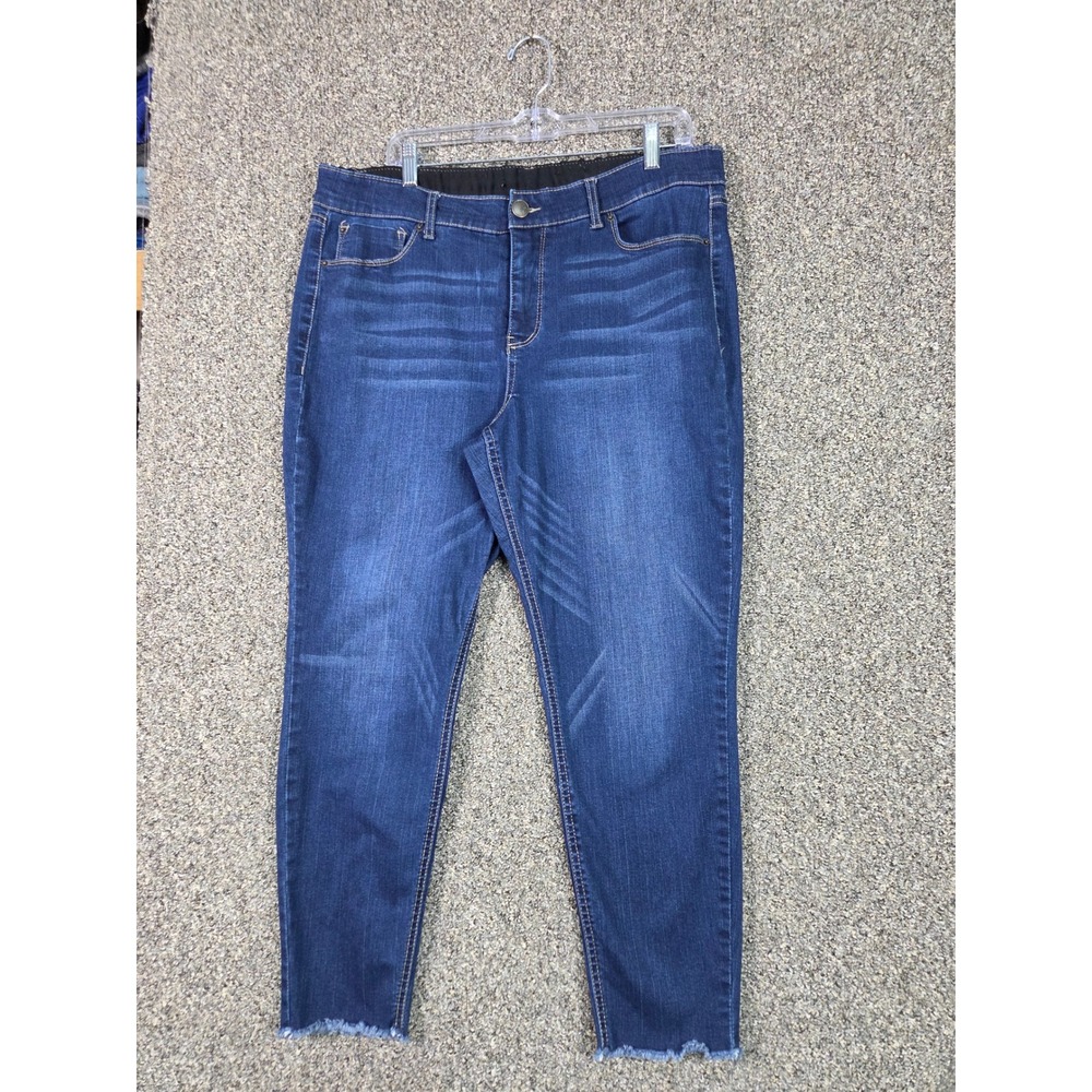 1822 Denim Skinny Jeans Womens 37 Blue High Rise Raw Hem Dark Wash Whiskered